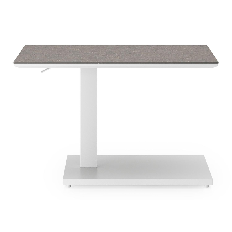 Table d'appoint pop-up Cirello rectangulaire en aluminium blanc et céramique pleine Wulong - Lg. 70 x Lrg. 50 x Haut. 44 cm