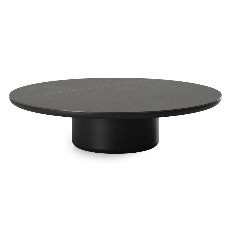 Table de basse Amico ronde en aluminium noir et céramique pleine Calatorao - Diam. 110 x Haut. 28 cm