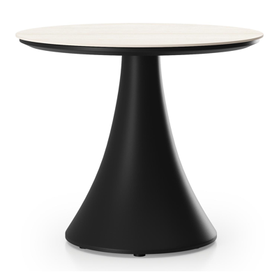 Fano low dining loungetafel rond in zwart aluminium en volkeramiek Travertino Bianco - Dia. 65 x H 40 cm