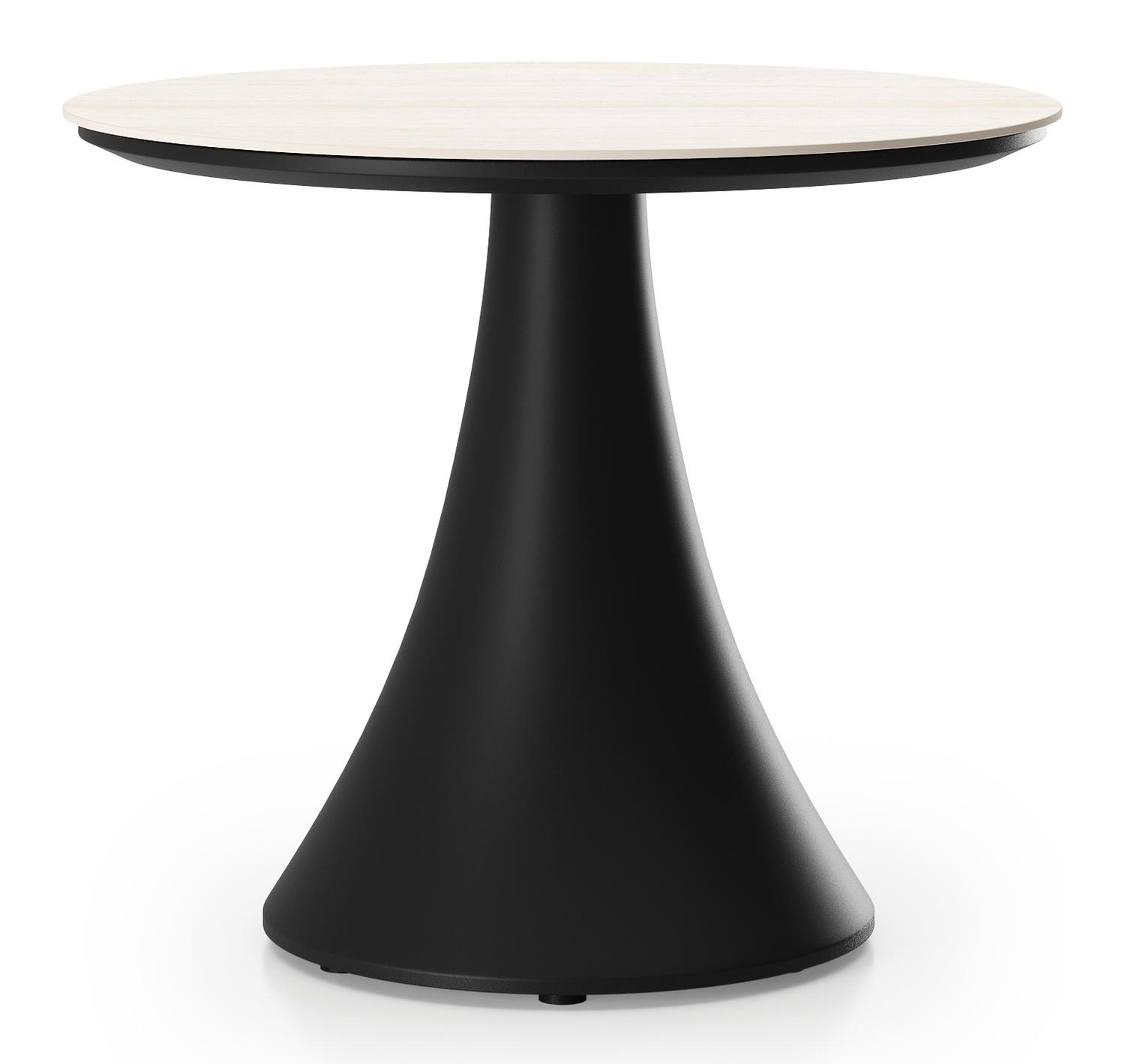 Fano low dining loungetafel rond in zwart aluminium en volkeramiek Travertino Bianco - Dia. 65 x H 55 cm