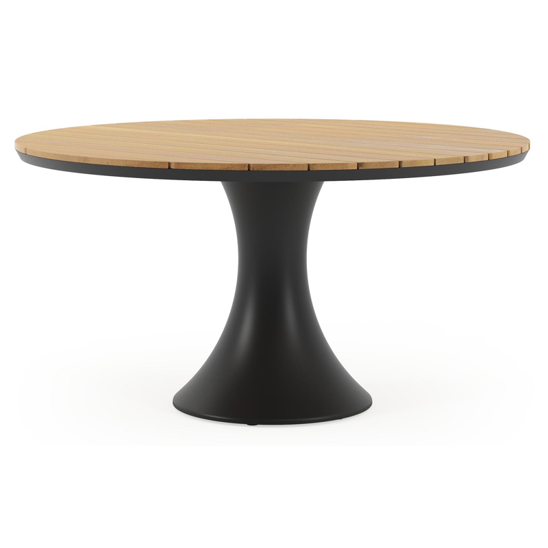 Fano tuintafel in zwart aluminium en teak - Dia. 148 x H 75 cm