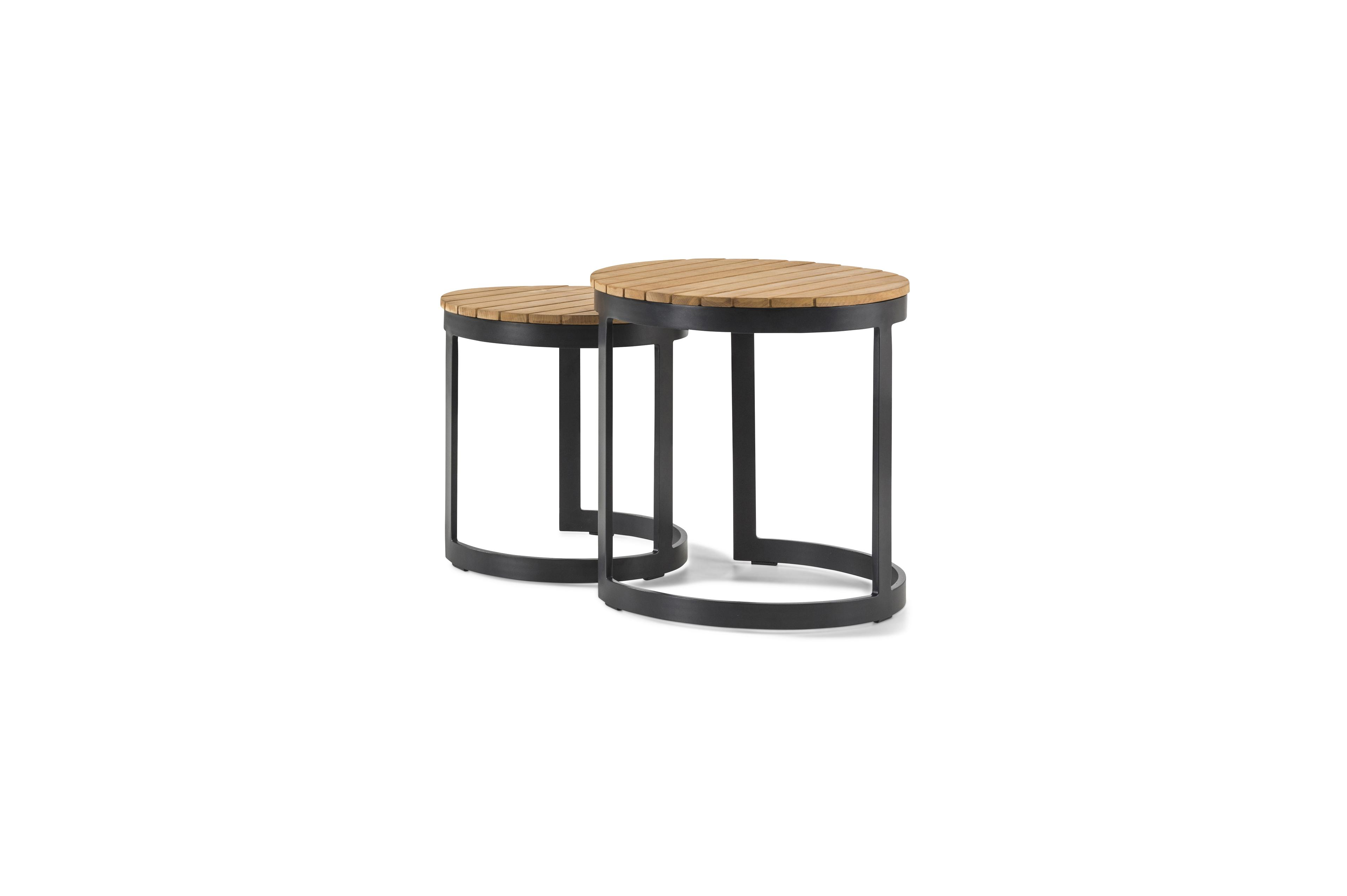 Enna bijzettafels in zwart aluminium en naturel teak - Dia. 44 X H 46 cm