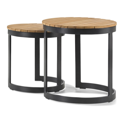 Tables d'appoint Enna en aluminium noir et teck naturel - Dia. 44 X H 46 cm
