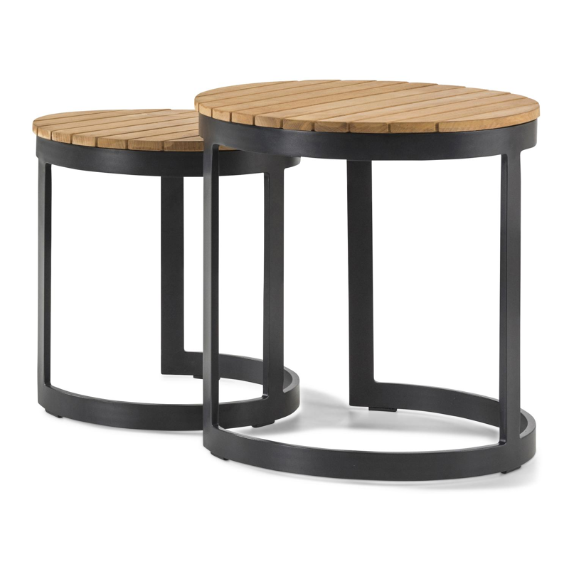 Tables d'appoint Enna en aluminium noir et teck naturel - Dia. 44 X H 46 cm