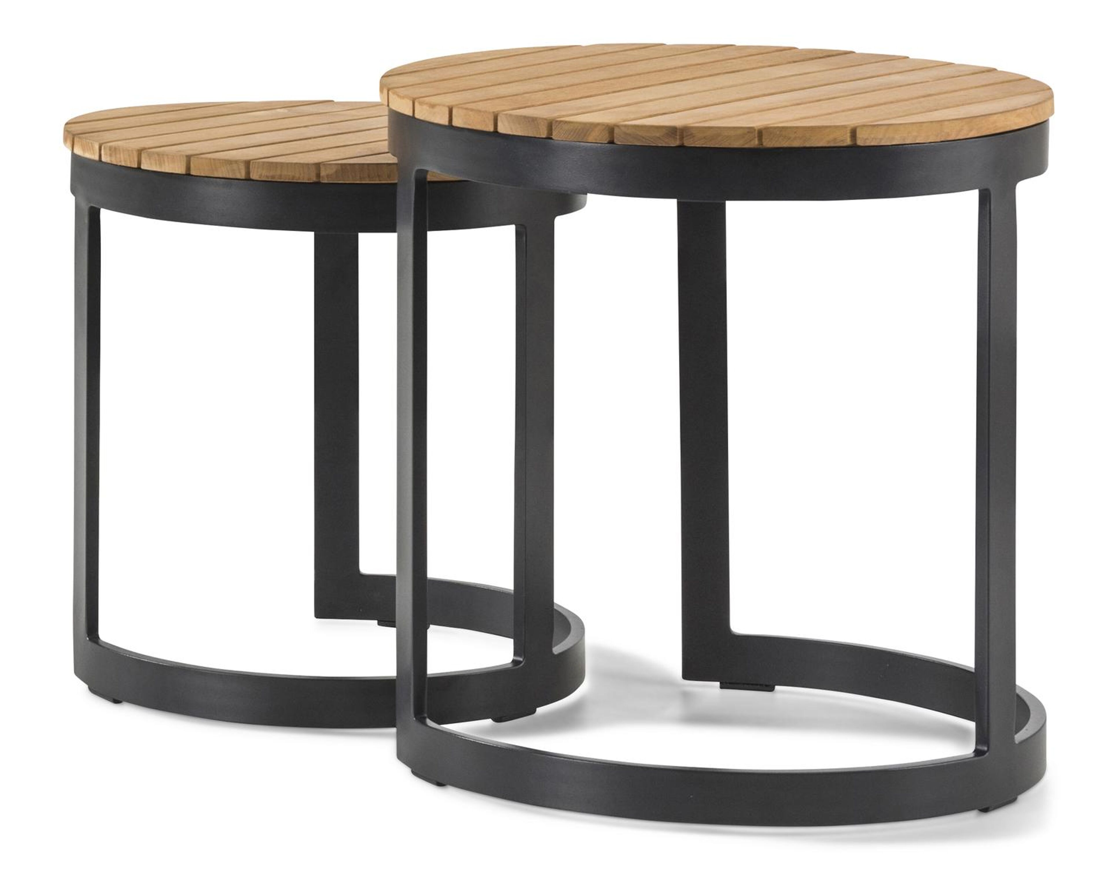 Tables d'appoint Enna en aluminium noir et teck naturel - Dia. 44 X H 46 cm