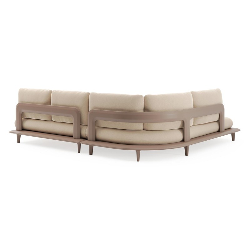 Bomero loungehoek in taupe aluminium met natte heather beige all weather sunbrella® luxe kussen