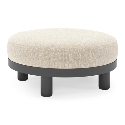 Salon de jardin pouf Donato en aluminium noir et coussins en all Weather cosytica Marbella Ecru