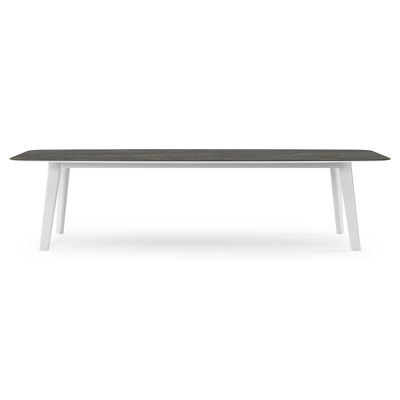 Table de jardin Lacrima forme de bateau en aluminium blanc et céramique pleine Black Obsession - Lg. 315 x Lrg. 115 x Haut. 73 cm