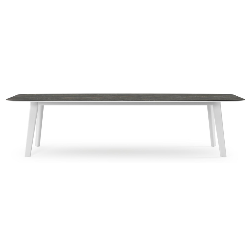 Table de jardin Lacrima forme de bateau en aluminium blanc et céramique pleine Black Obsession - Lg. 315 x Lrg. 115 x Haut. 73 cm