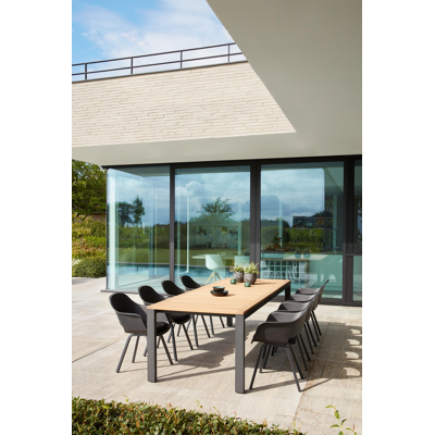 Trente tuinset in zwart aluminium met tafelblad in teak met 8 Artena tuinstoelen