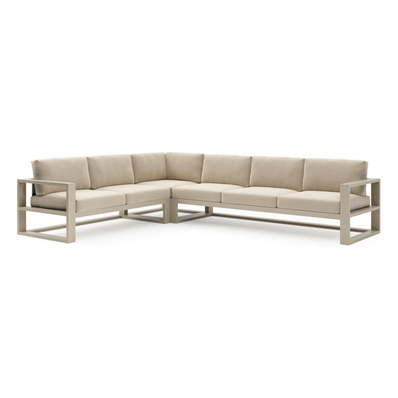 Verato loungehoek in beige aluminium met althea chalk all weather cosytica kussen