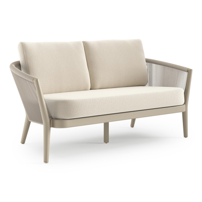 Orso loungebank in beige aluminium en beige verticaal geweven ronde rope met Althea Off White all weather cosytica kussen