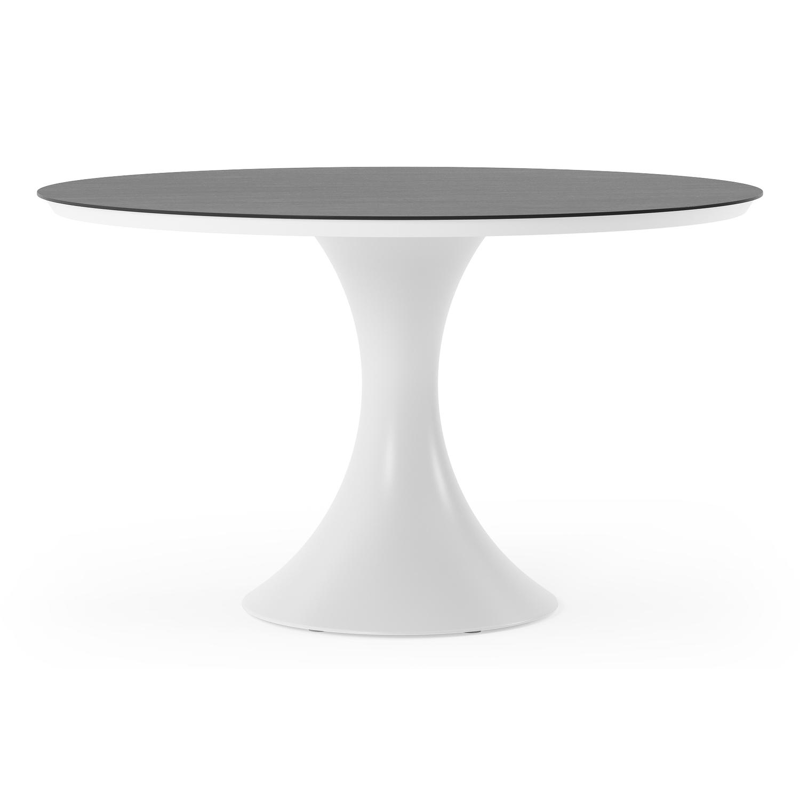 Fano tuintafel rond in wit aluminium en volkeramiek Basalt Black - Dia. 130 x H 75 cm