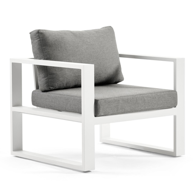 Livo loungestoel 1-zit in wit aluminium met grijs weather+ softtouch kussen