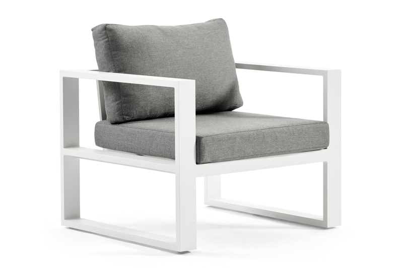 Livo loungestoel 1-zit in wit aluminium met grijs weather+ softtouch kussen