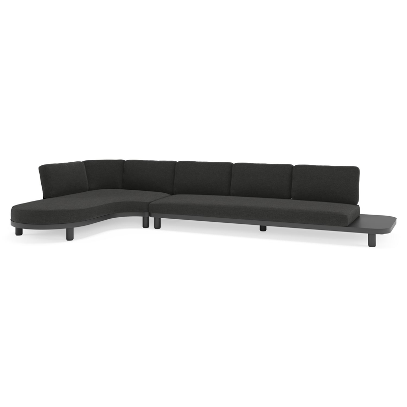 Salon de jardin d'angle Donato en aluminium noir et coussins en all Weather Sunbrella® Luxe Chartres Sooty