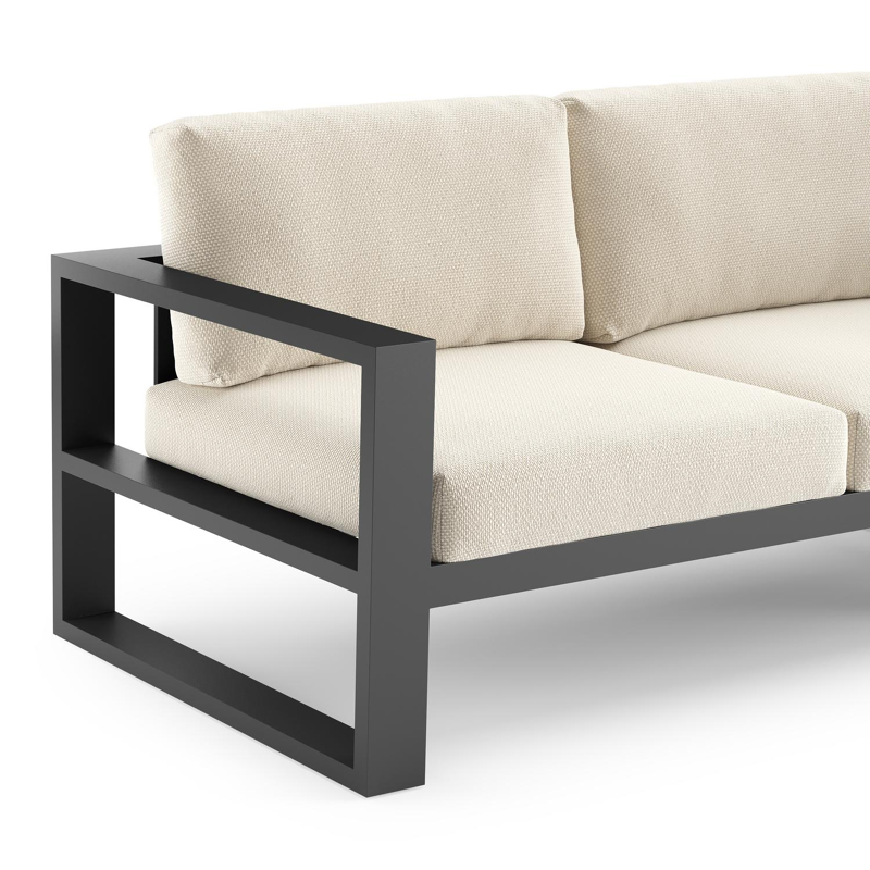 Verato loungehoek in zwart aluminium met althea off white all weather cosytica kussen