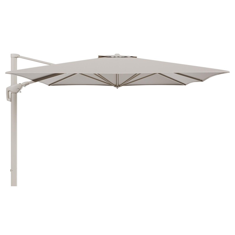 Minore zweefparasol met tiltfunctie in beige aluminium en Heritage Ash All Weather Sunbrella® Luxe parasoldoek - L1: 350 x L2: 350 cm (zonder voet)
