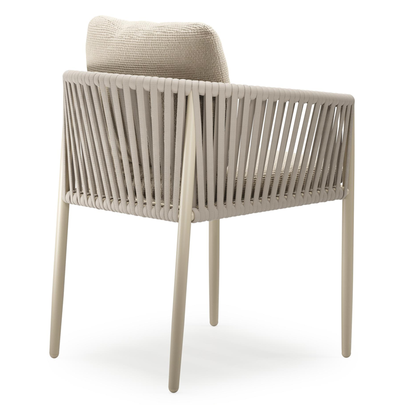 Organo tuinstoel in beige aluminium en beige verticaal geweven luxe vlakke rope met kussen in All Weather Cosytica Althea Chalk