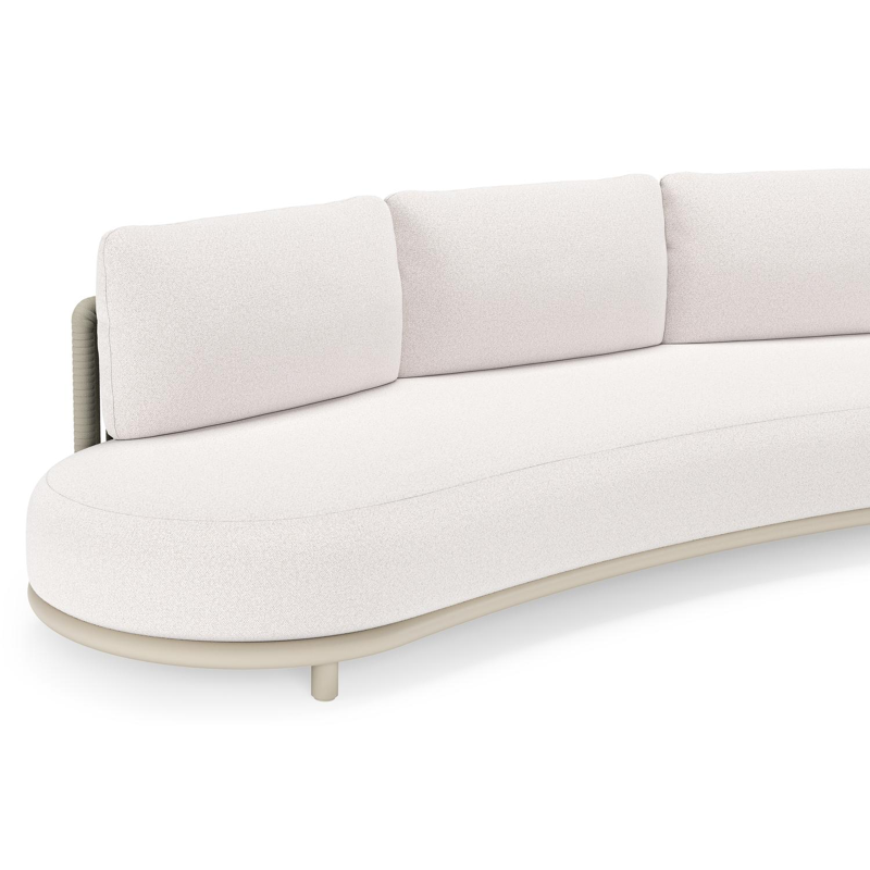 Lomano loungebank in beige aluminium en beige verticaal geweven luxe vlakke rope met Ego Eggshell all weather solica