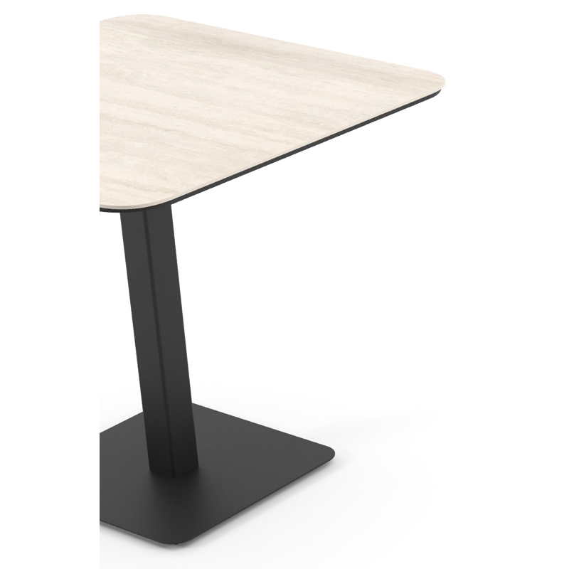 Table de jardin Fano inclinable carré arrondi en aluminium noir et céramique pleine Travertino Bianco - Lg. 80 x Lrg. 80 x Haut. 72.5 cm