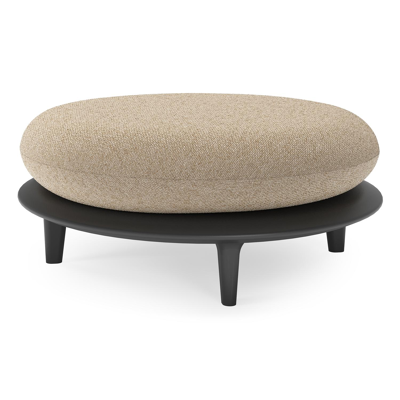 Bomero poef in zwart aluminium met madagascar oak all weather cosytica kussen