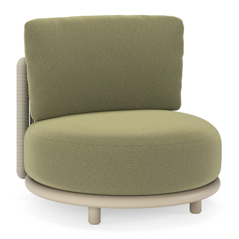 Lomano loungestoel in beige aluminium en beige verticaal geweven luxe vlakke rope met Heritage Leaf all weather sunbrellaÂ® luxe