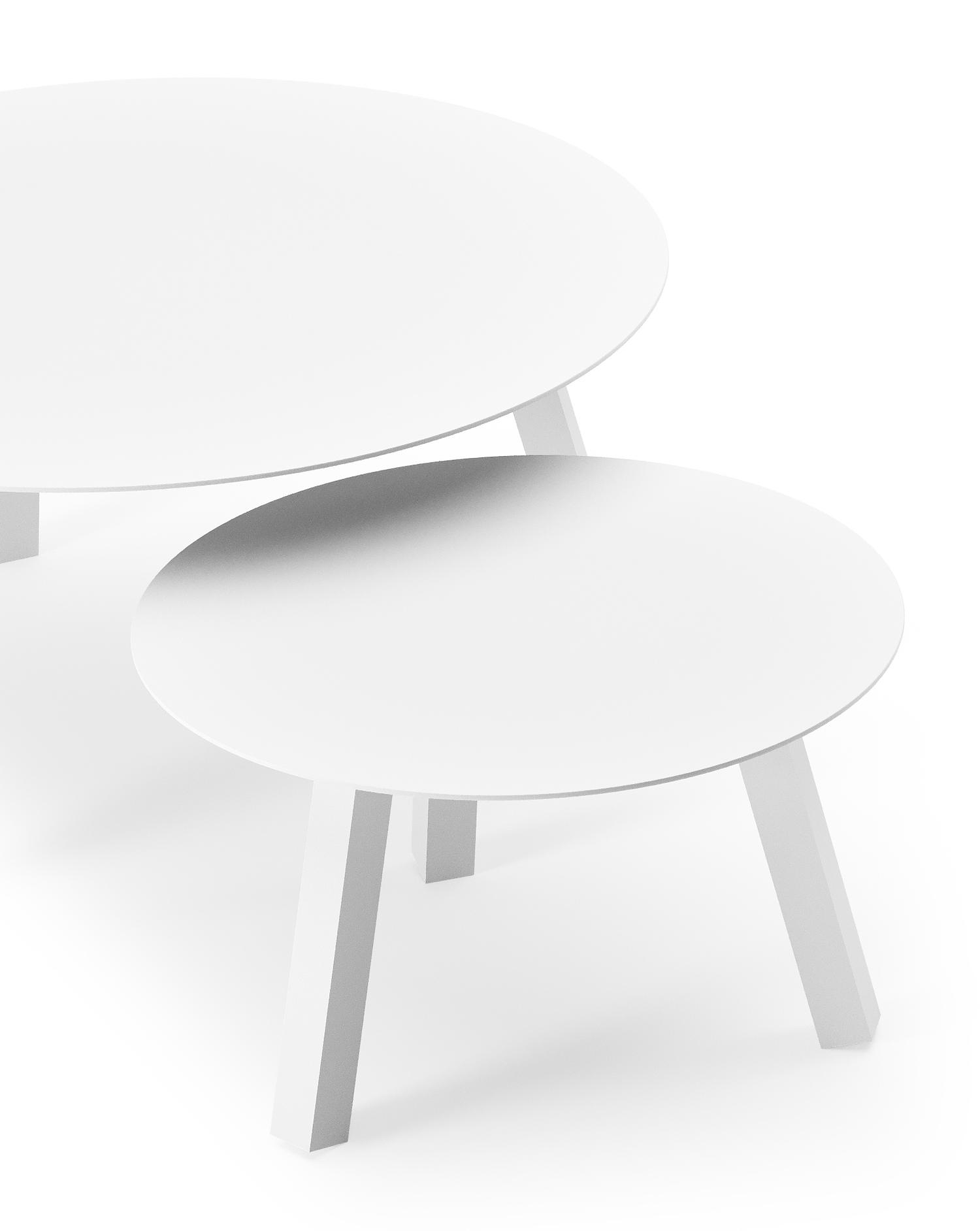 Ensemble de 2 table de basses Cordoba en aluminium blanc - Diam. 74 - 49 x Haut. 37 - 30 cm