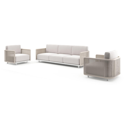 Organo loungeset in wit aluminium en beige verticaal geweven luxe vlakke rope met ego eggshell all weather Solica kussen
