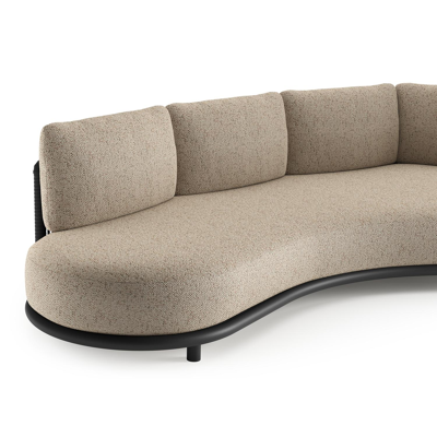 Lomano loungebank in zwart aluminium en zwart verticaal geweven luxe vlakke rope met bora jungle all weather cosytica kussen