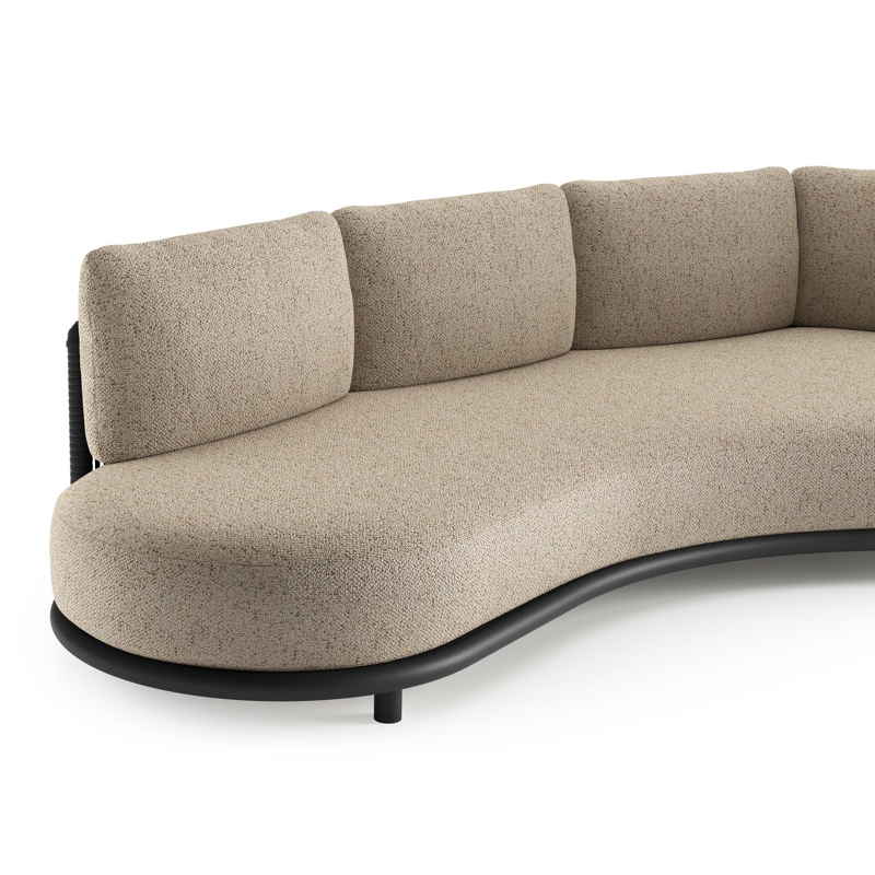 Lomano loungebank in zwart aluminium en zwart verticaal geweven luxe vlakke rope met bora jungle all weather cosytica kussen