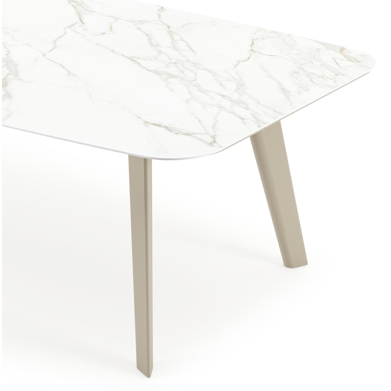 Lacrima tuintafel bootvorm in beige aluminium en volkeramiek Calacatta - L 255 x B 115 x H 74 cm