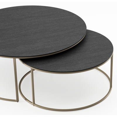 Fano set van 2 loungetafels rond in beige aluminium en volkeramiek Basalt Black - Dia. 85 x H 35 cm