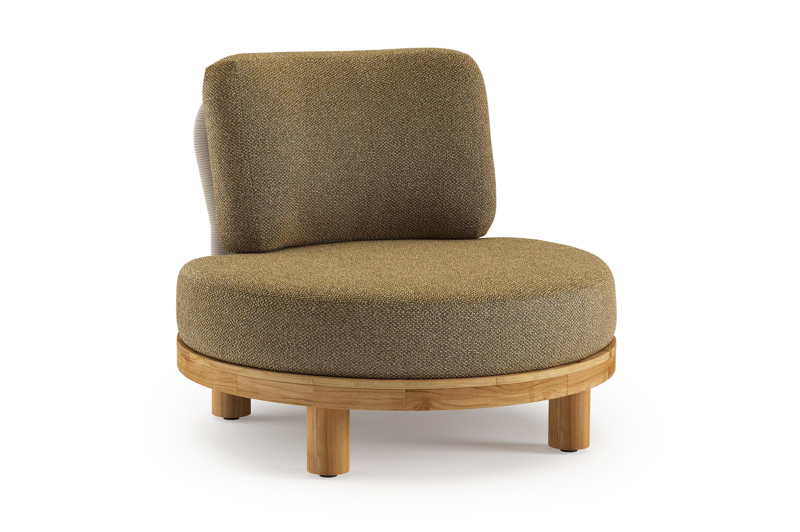 Donato loungestoel 1-zit in teak met madagascar walnut all weather Casettica kussen