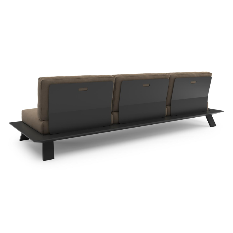 Salon de jardin Cesano en aluminium noir et coussin en all weather Sunbrella® luxe natte heather grey
