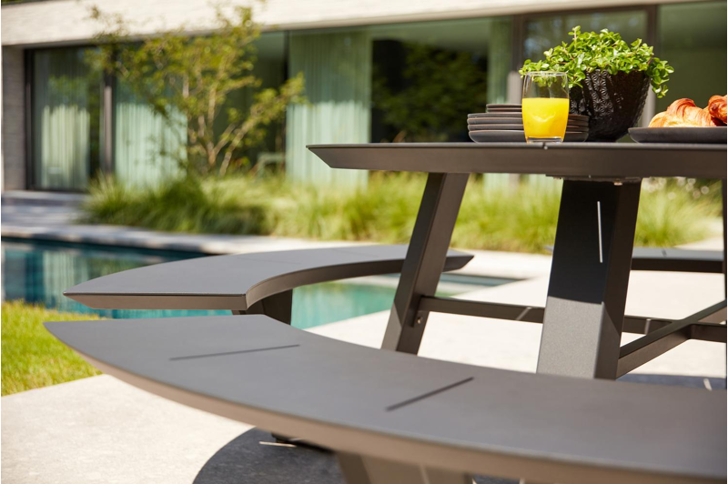 Rondino picknicktafel in zwart aluminium - Ø 236 x H 71,5 cm