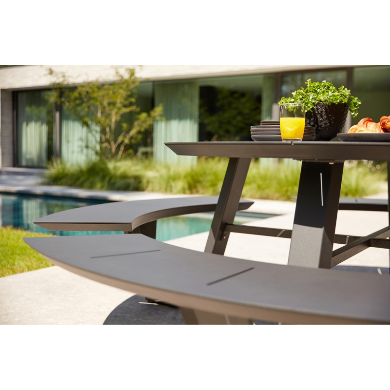 Table de pique-nique Rondino en aluminium noir - Dia. 236 x H 71,5 cm