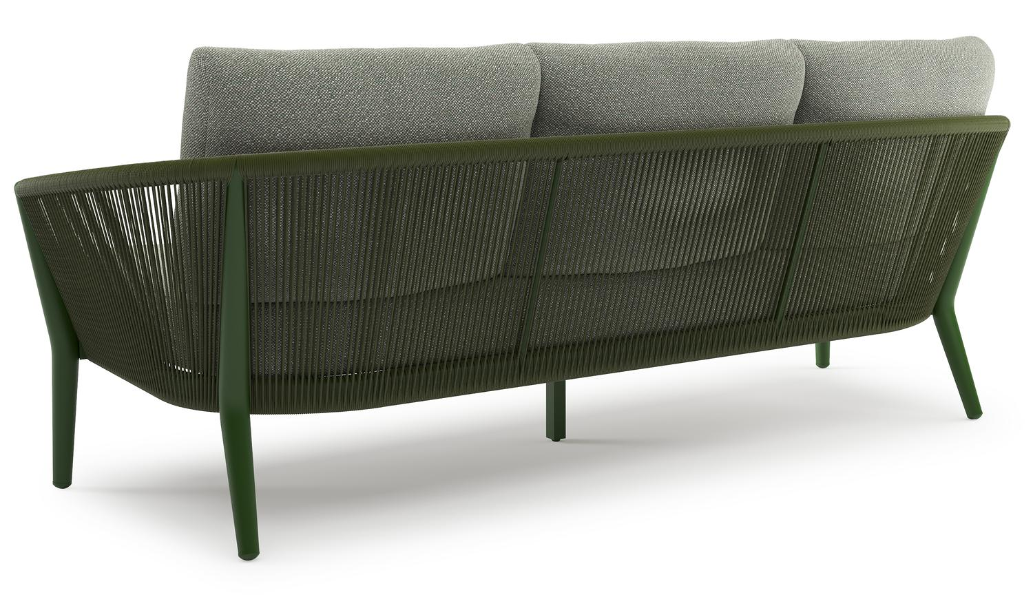 Orso loungeset in groen aluminium en groen verticaal geweven ronde rope met Savane Leaf all weather sunbrella® luxe kussen