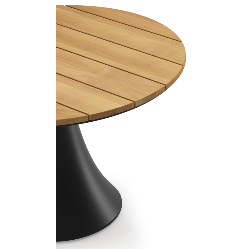 Fano low dining loungetafel in zwart aluminium en teak  - Dia. 85 x H 55 cm