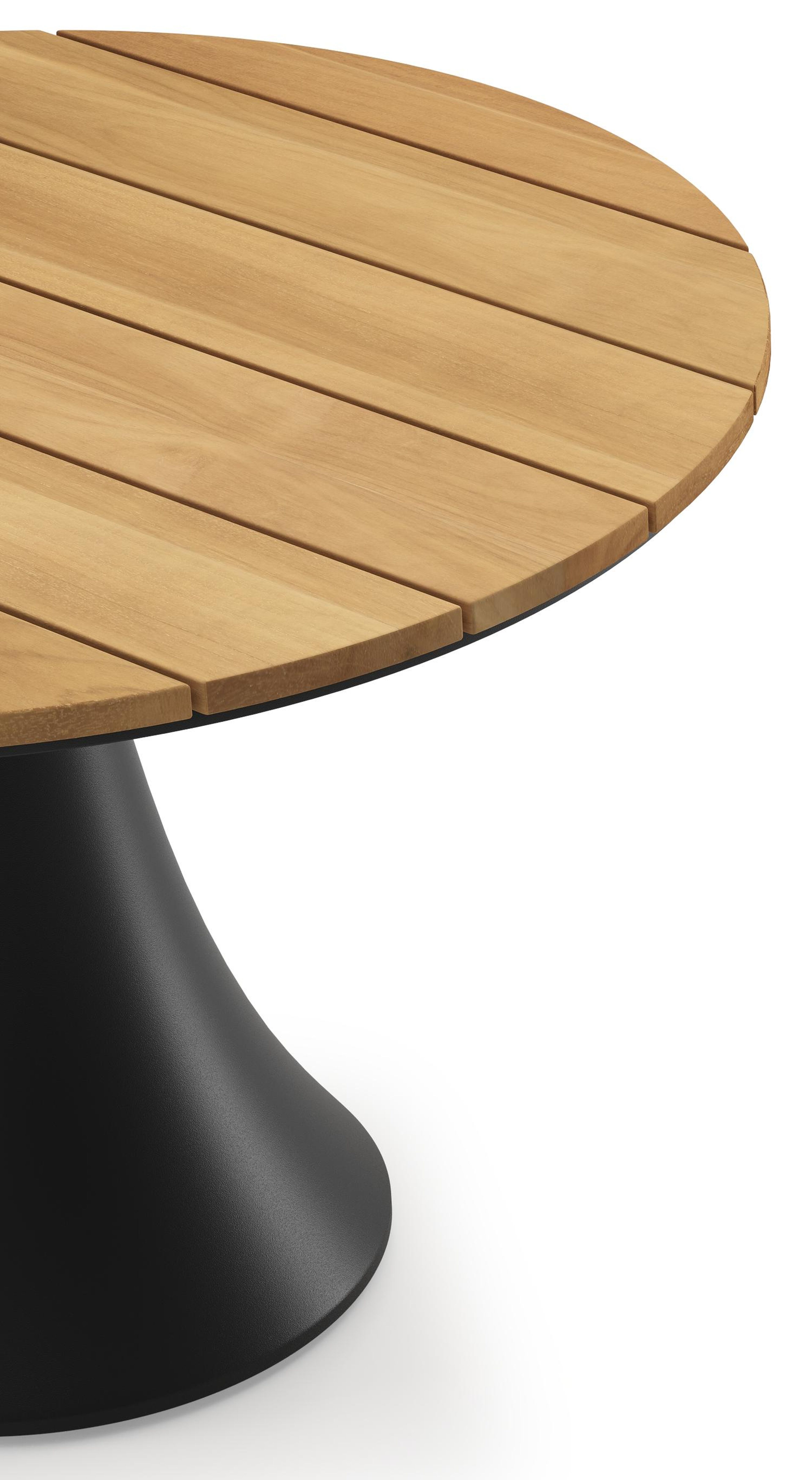 Fano low dining loungetafel in zwart aluminium en teak  - Dia. 85 x H 55 cm