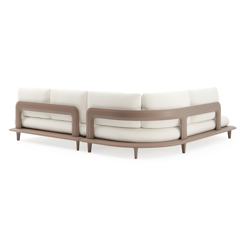 Bomero loungehoek in taupe aluminium met natte white all weather sunbrella® luxe kussen