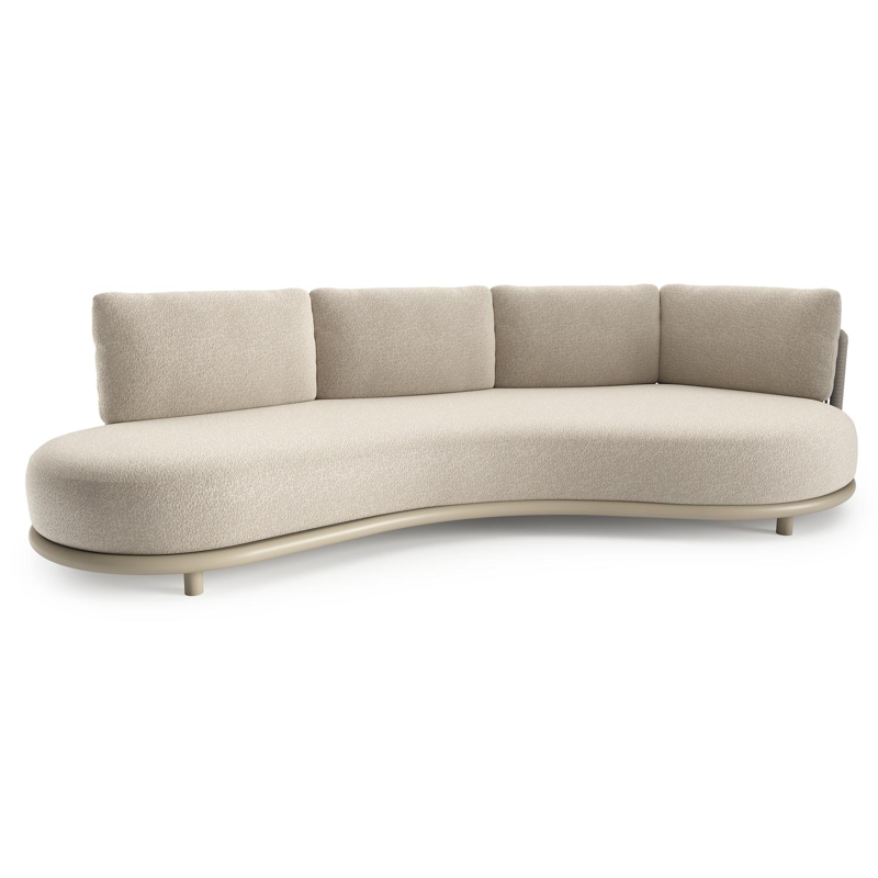 Lomano loungebank in beige aluminium en beige verticaal geweven luxe vlakke rope met marbella ecru all weather cosytica kussen