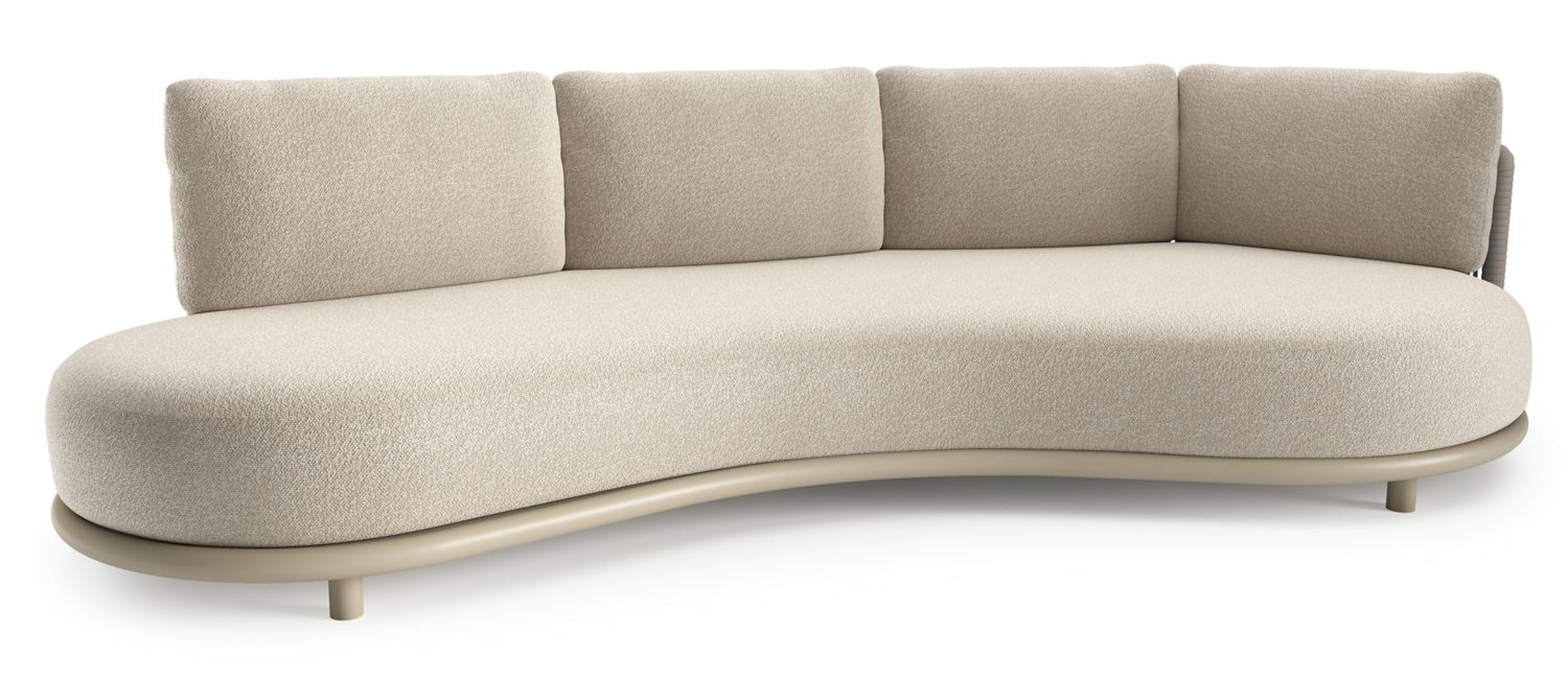 Lomano loungebank in beige aluminium en beige verticaal geweven luxe vlakke rope met marbella ecru all weather cosytica kussen