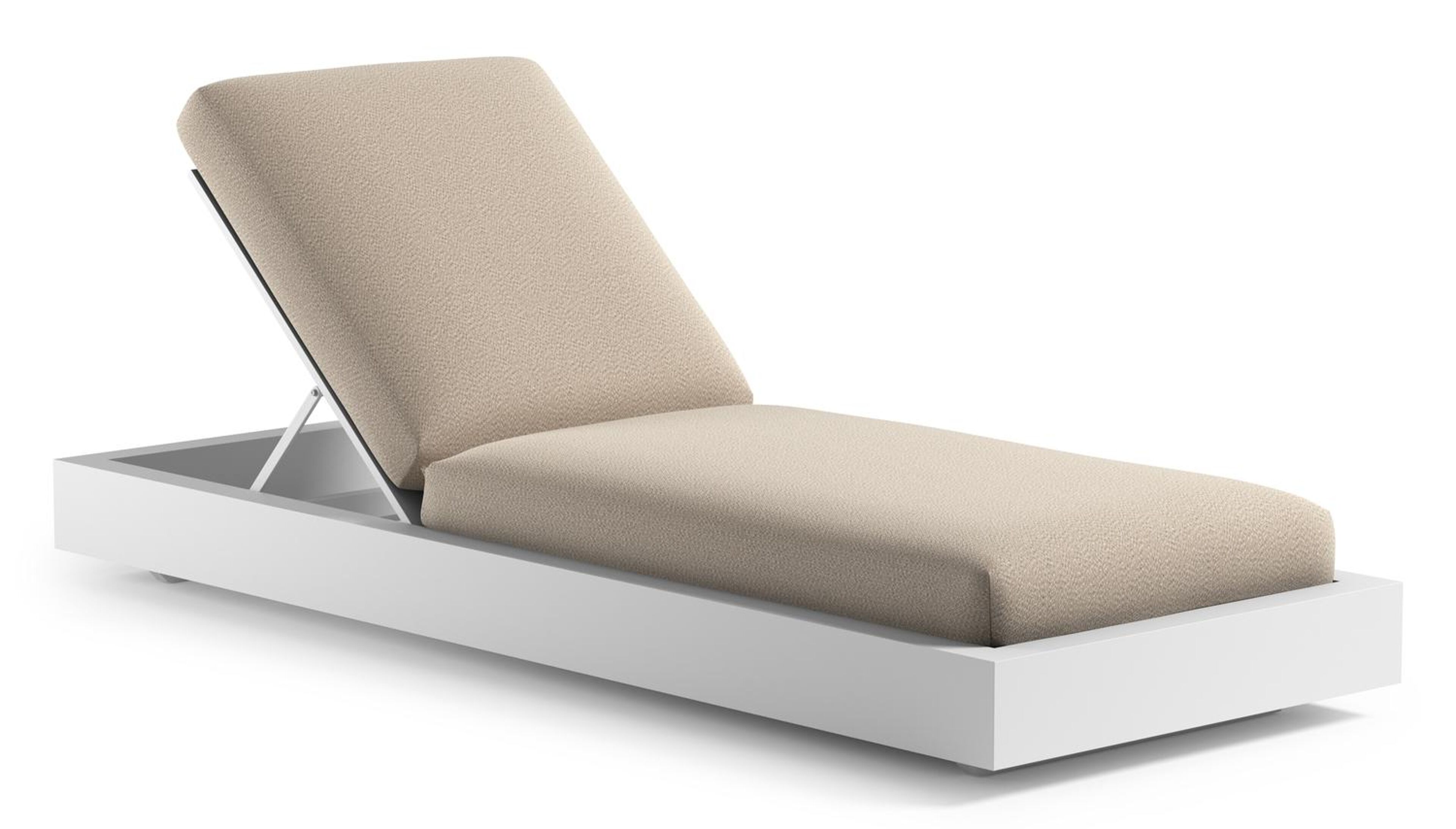 Como verstelbaar ligbed in wit aluminium met lopi sand all weather Sunbrella® luxe kussen
