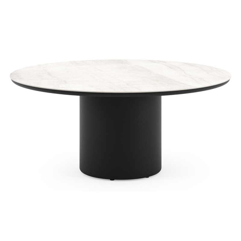 Amico low dining tuintafel rond in zwart aluminium en volkeramiek Taj Mahal - Dia. 148 x H 61 cm