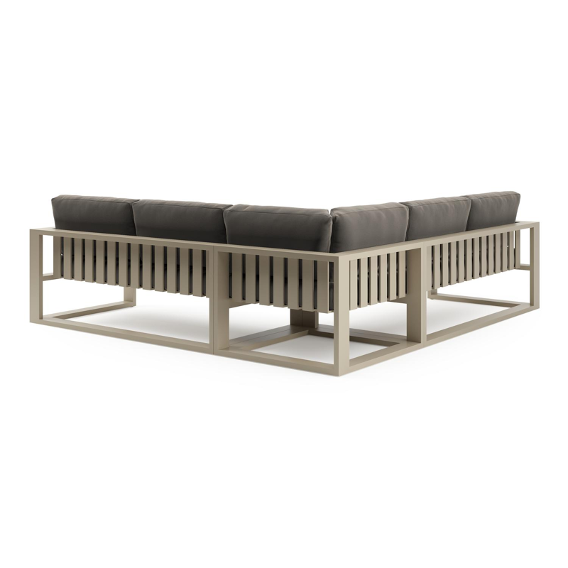 Salon de jardin d'angle Verato en aluminium beige et coussins en all weather sunbrella® luxe natte carbon beige