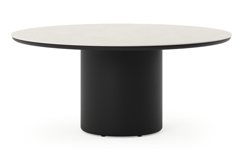 Amico low dining tuintafel rond in zwart aluminium en volkeramiek Shilin - Dia. 148 x H 61 cm
