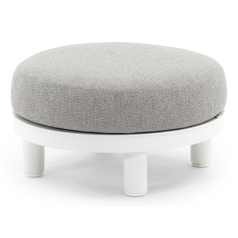 Pouf Donato en aluminium blanc avec coussin en all weather sunbrella® luxe tundra charcoal