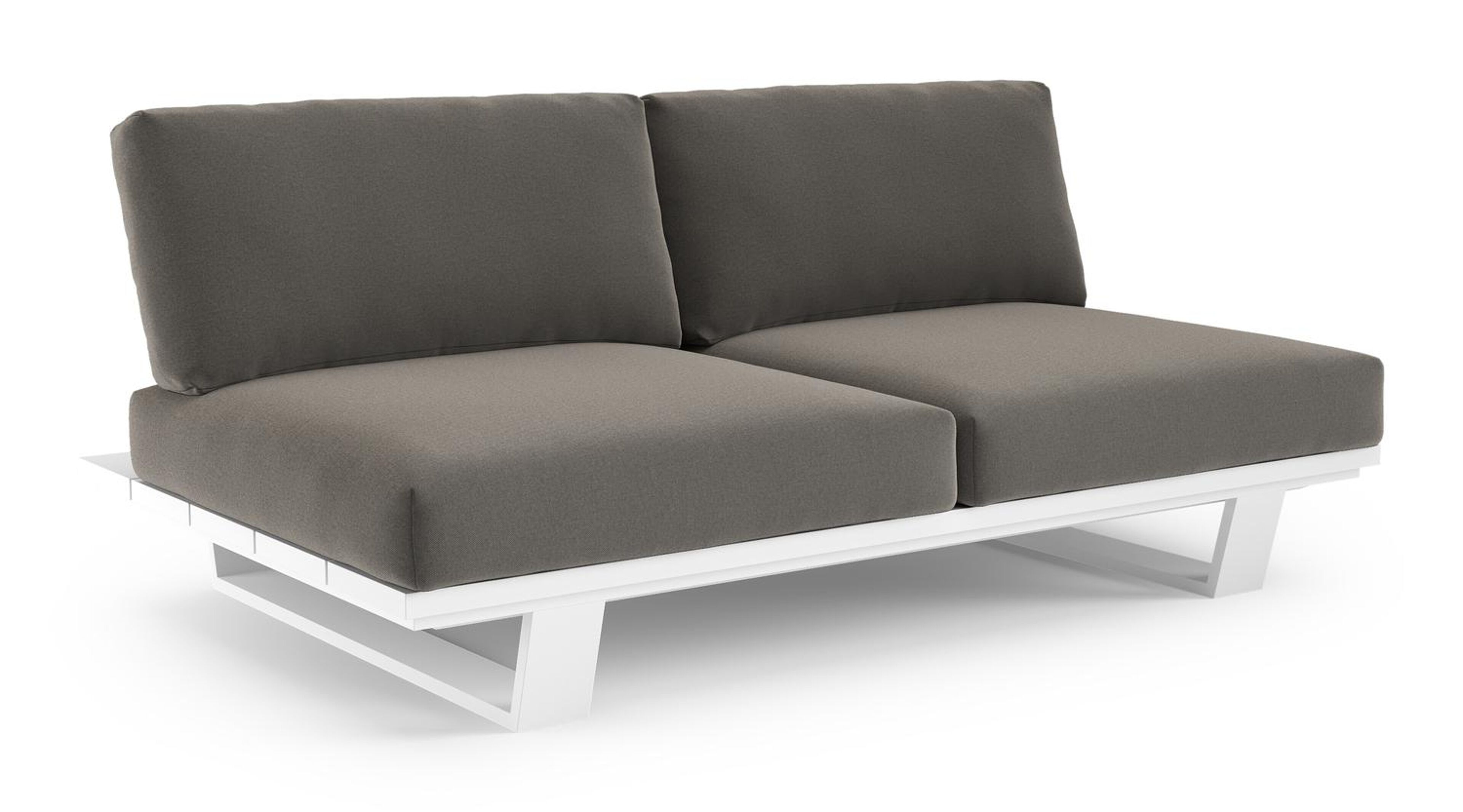 Canapé de jardin Pagino en aluminium blanc et coussins en all weather sunbrella® luxe natte dark taupe