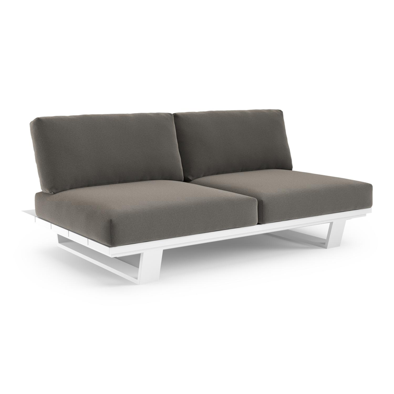 Canapé de jardin Pagino en aluminium blanc et coussins en all weather sunbrella® luxe natte dark taupe
